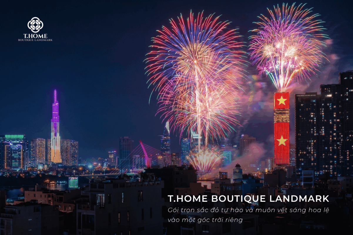 Khung cảnh góc nhìn Panorama từ tầng cao ôm trọn Landmark 81, Saigon Marina IFC và dòng sông Sài Gòn lấp lánh về đêm.